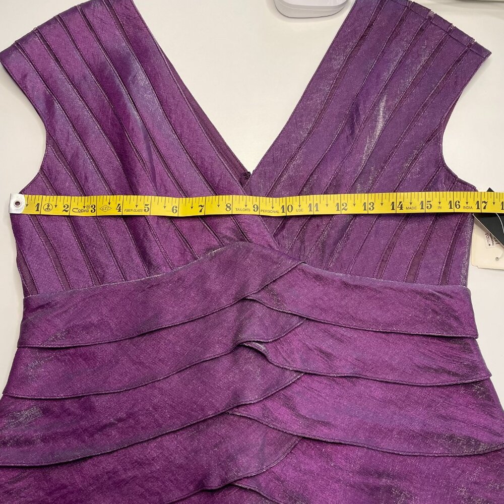 Adrianna Papell Dress Womens 10 Purple Shutter Pleat Mini Short V Neck Formal - Picture 9 of 10